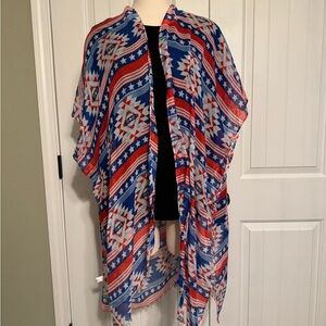Tribal Patterned Blue and Red Shawl